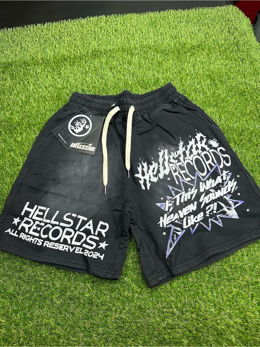Hellstar Records Black Graphic Athletic Shorts with Drawstring
